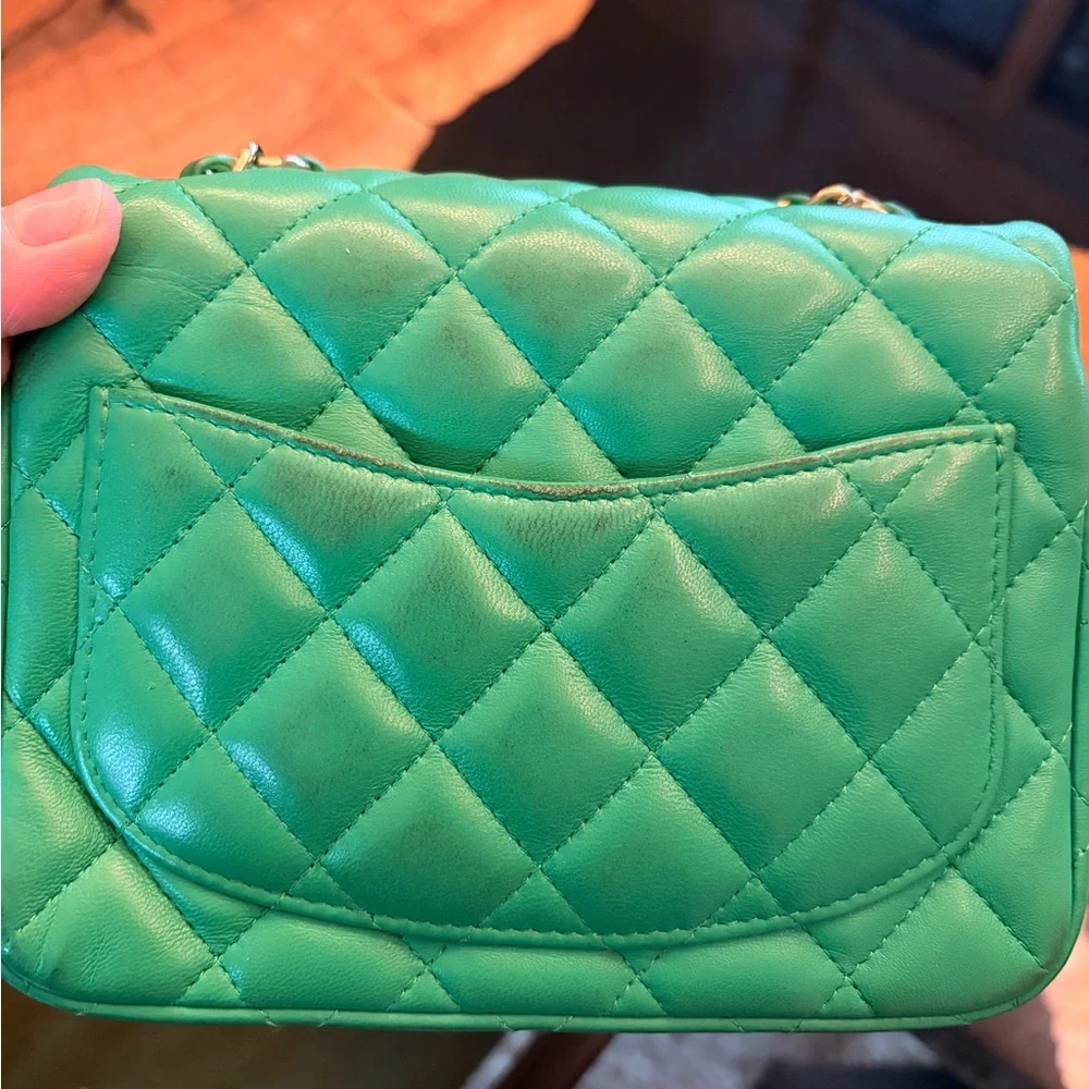 CHANEL 💯 Authentic Emerald Green Quilted Mini Flap Bag with Silver Hardware rare - Picture 16 of 16